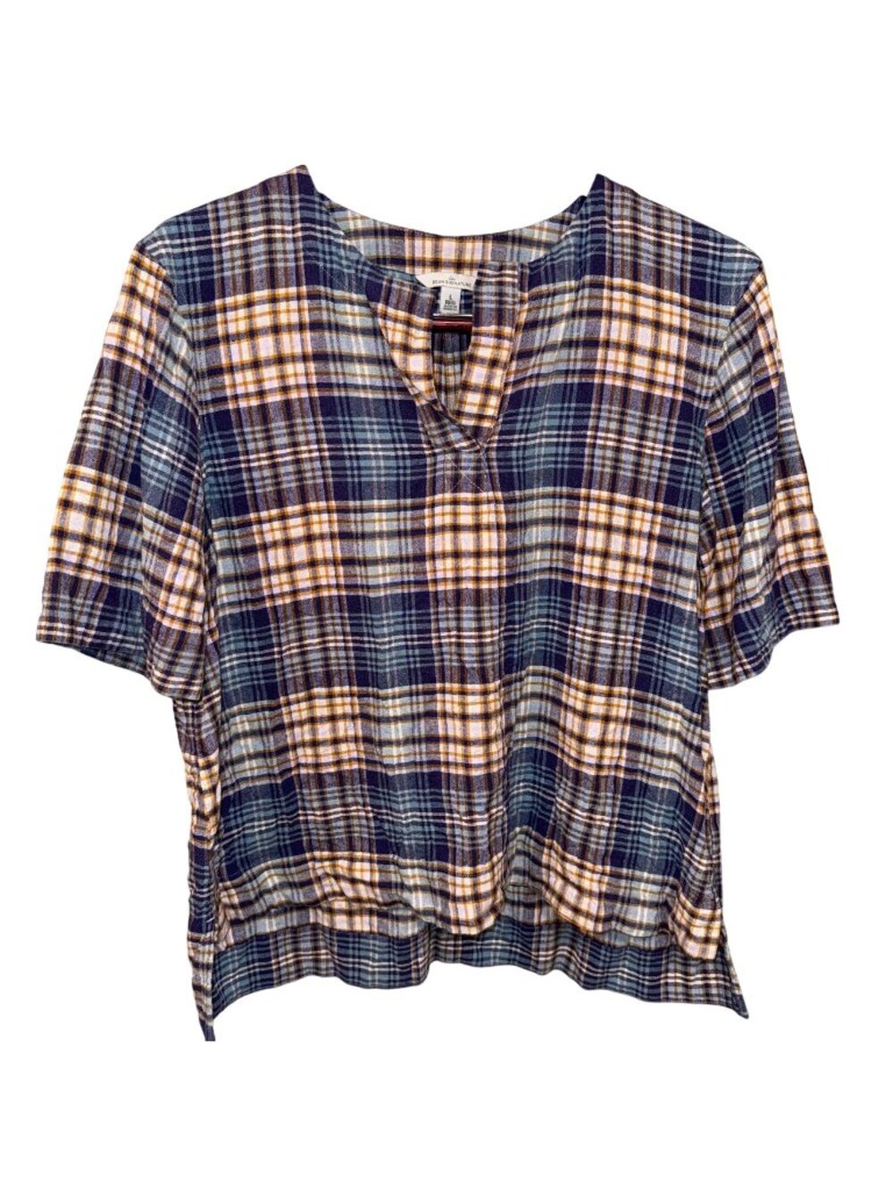 L.L. Bean Signature Womens Plaid Short Sleeve Shirt Size L